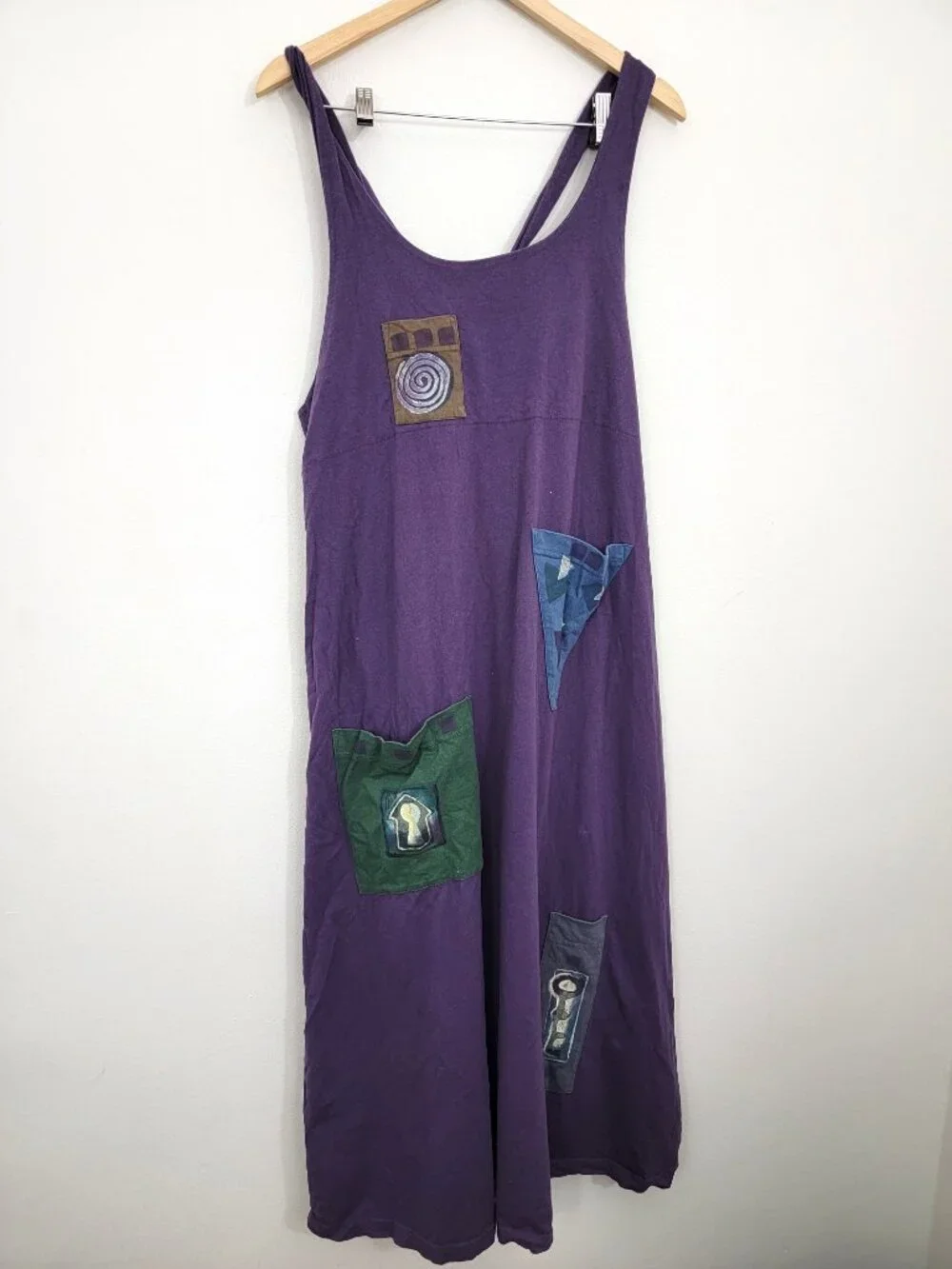 Blue Fish Pinafore Overalls Maxi Dress with Pockets Purple 1 - Picture 1 of 9